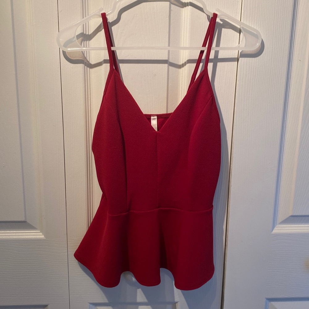 Fio Fio Night Out Tank Top Red Spaghetti Strap Peplum Waist Medium Date Night